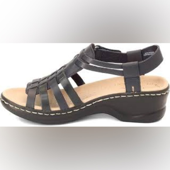 Collection by Clarks Lexi bridge sandals black leather women’s size 10 boho - Picture 1 of 8